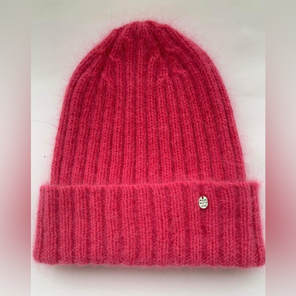 Scarlet Angora Fur Hand Knit Beanie